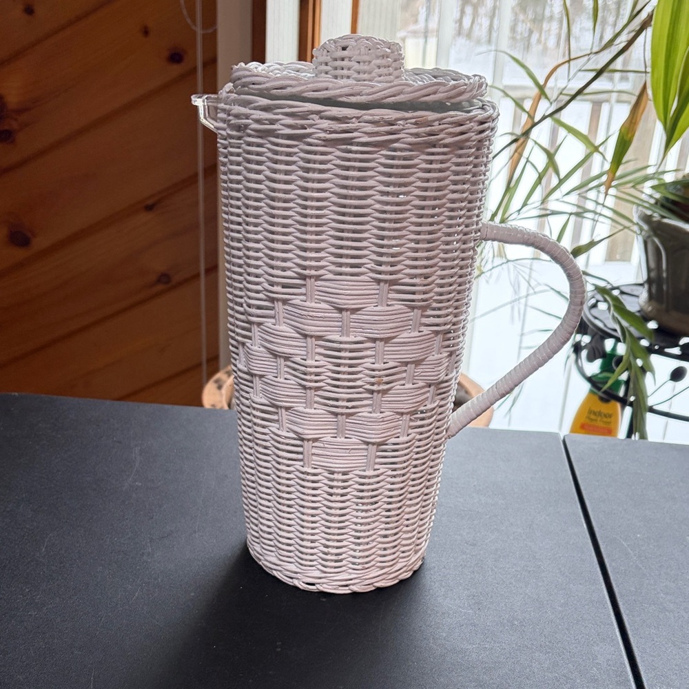Woven Rattan Pitcher - White